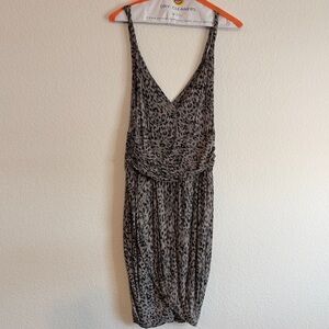 Guess Marciano Leopard Print Draped Dress L Ruched Animal Print V-Neck Sexy